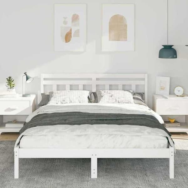 Maison Exclusive - Sängram Vit 160 x 200 cm Massivt trä