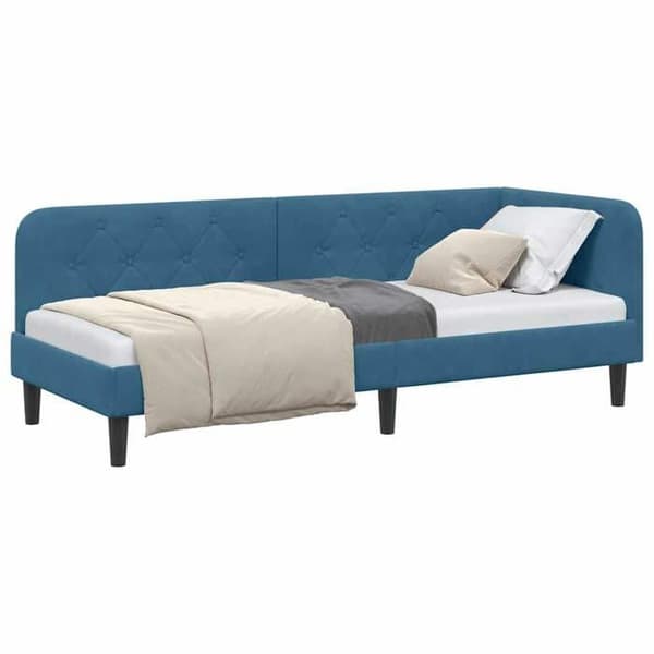 Sängram - EXKLUSIV HEM - Hörnsängram (L) - Blå sammet - 80 x 200 cm - Konvertibel soffa-säng Blå
