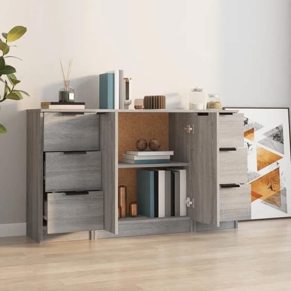 Maison Exclusive - 3 stk. buffeter Sonoma grå ingeniørtræ