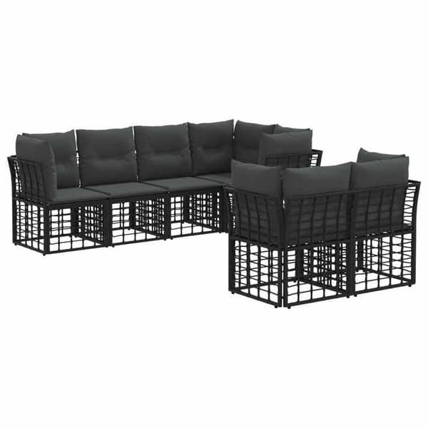 Udendørs sofa sæt - EKSKLUSIV HUS - 7 dele sæt - Sort - Poly rattan - Polyester puder Svart