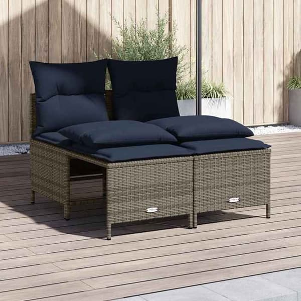 Maison Exclusive - 4-delars trädgårdsoff-set med grå kuddar i flätad resin Grå