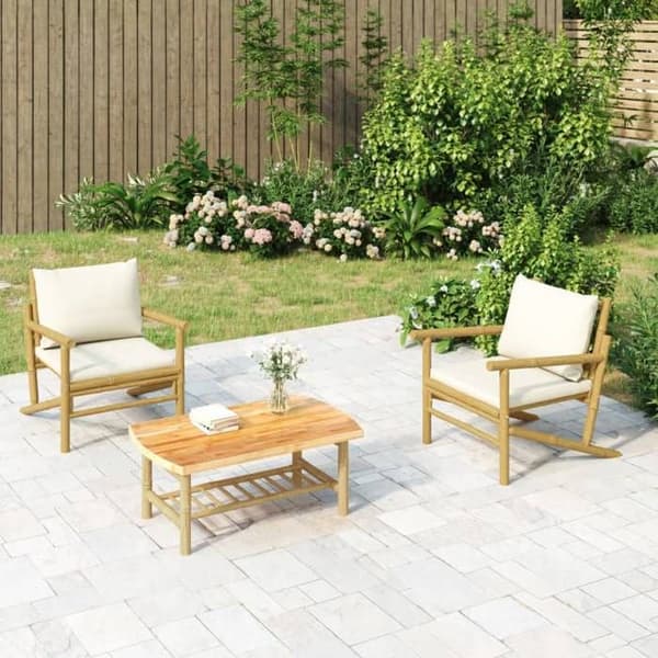 Maison Exclusive - Puutarhatuolit 2 kpl valkoisella kermapehmusteella, bambu Vit grädde