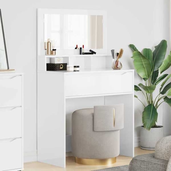 Maison Exclusive - Sminkbord för sovrum Vit glansig Strålande vit
