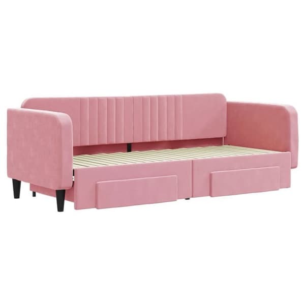 Päivävuode - EXCLUSIVE KOTI - 80 x 200 cm - Alusvuode - 2 laatikkoa - Vaaleanpunainen sametti rosa