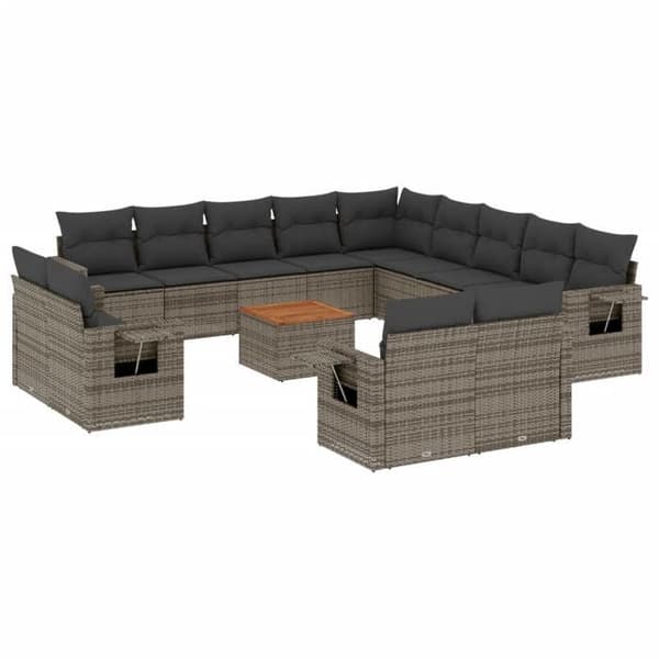Maison Exclusive - Trädgårdsmöbler med kuddar 14 delar grå flätad resin