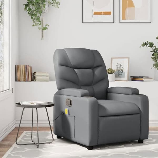 Maison Exclusive - Grå læderlook massage stol med vippefunktion