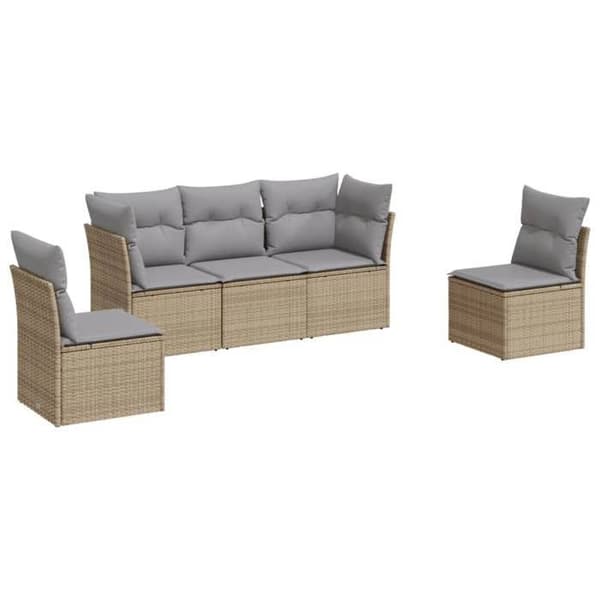 Maison Exclusive - Trädgårdsmöbler med kuddar 5 delar beige flätad resin