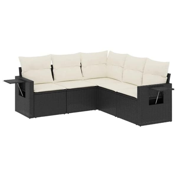 Maison Exclusive - Havegruppe 5 stk med sorte puder i flettet harv