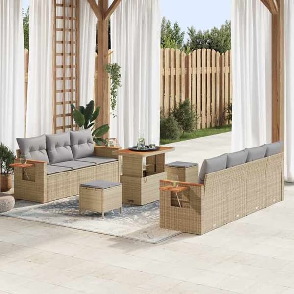 Maison Exclusive - 10-delars trädgårdsoff-set i beige polyrotting beige