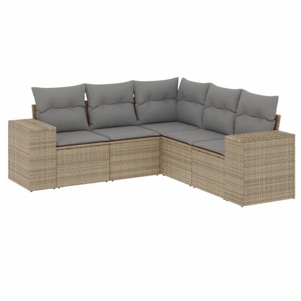 Maison Exclusive - Trädgårdsmöbler med kuddar 5 delar beige flätad resin