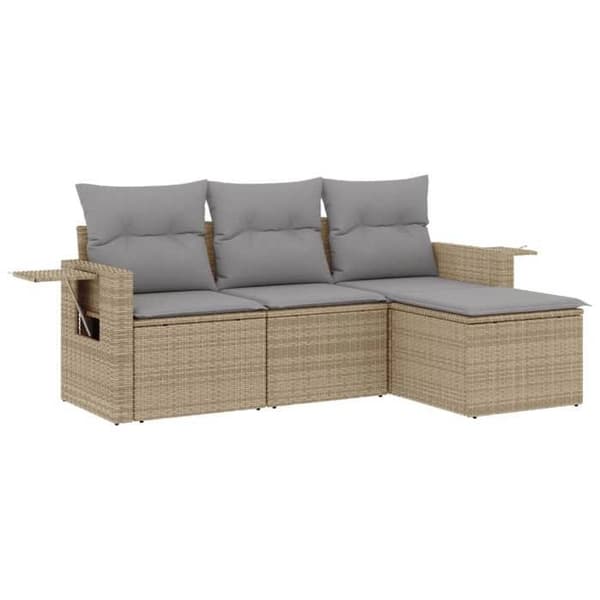 Maison Exclusive - Trädgårdsmöbler med kuddar 4 delar beige flätad resin