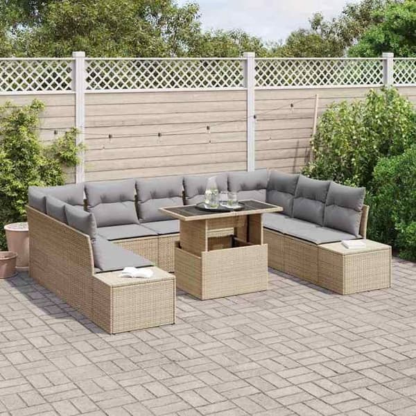 Maison Exclusive - 10-delars trädgårdsoff-set i beige och ljusgrå