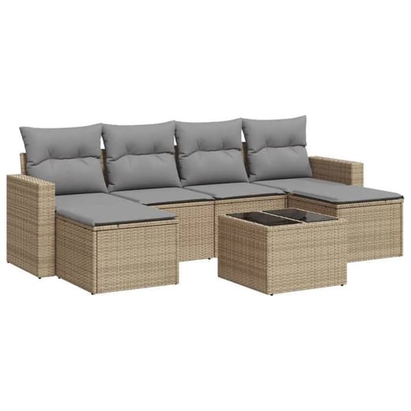 Maison Exclusive - Trädgårdsmöbler med kuddar 7 delar beige flätad resin