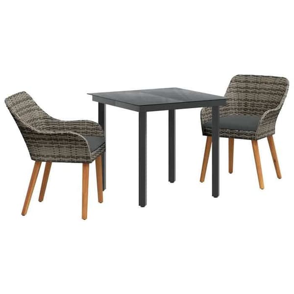 Trädgårdsmöbler - EXKLUSIVT HUS - 3-delarsset - Grå - Högdensitet poly rattan - Härdat glasbord Grå