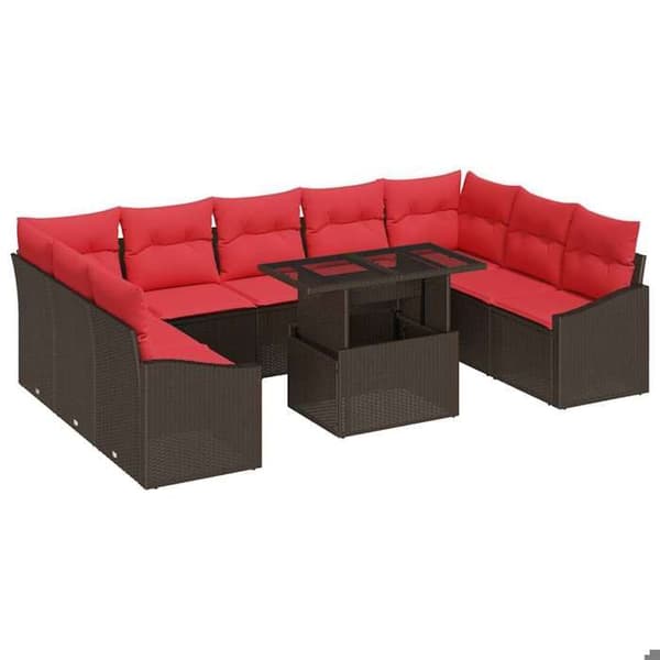 Maison Exclusive - 10-delars soffgrupp 9-sits brun och röd