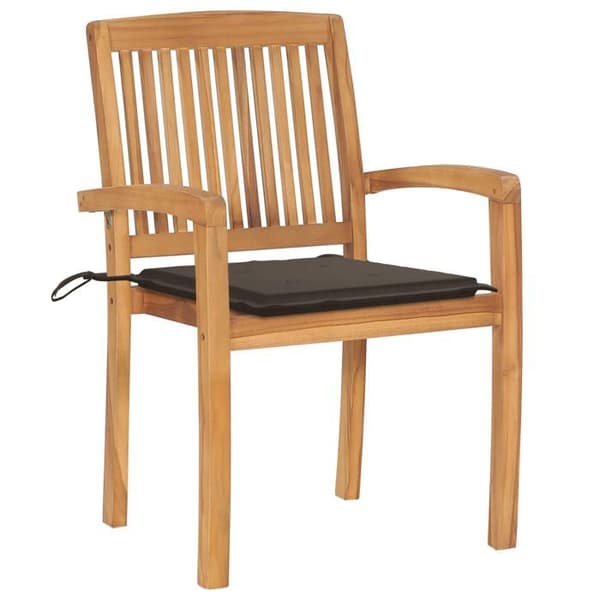 Maison Exclusive - Stapelbara trädgårdsstolar med kuddar, set om 6, i solid teak Taupe (kuddar)