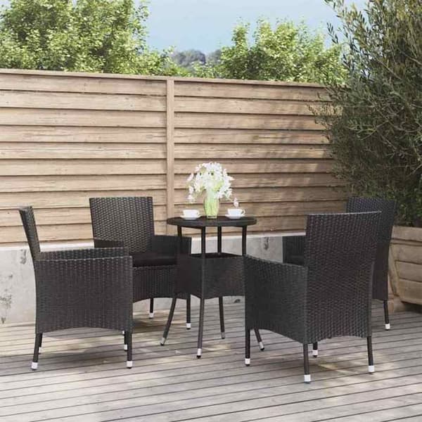 Maison Exclusive - Havebistro sæt 5 dele med sorte puder i poly rattan Svart (kuddar)