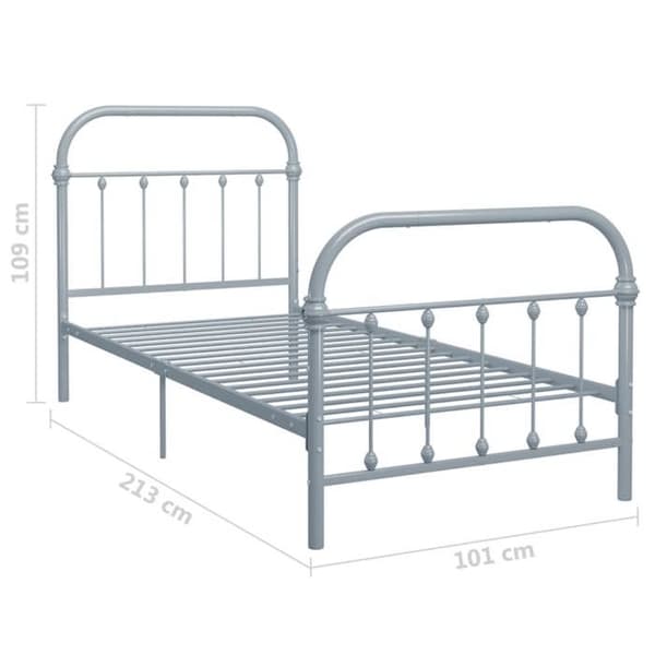 Sengestel uden madras - EKSKLUSIV HUS - 90x200 cm - Grå metal - Solid metal - Lamelseng Metallisk grå