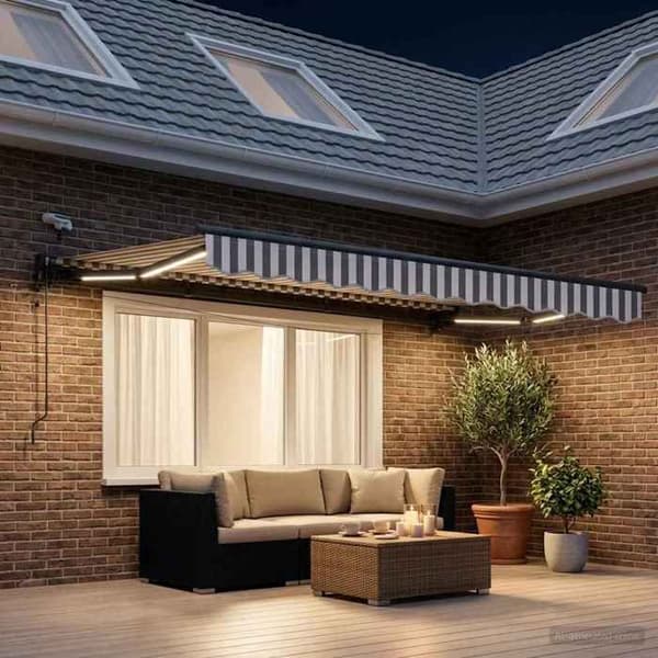 Exklusivt hus - Elektrisk infällbar markis Ljusgrå och vit 3,5 x 2,5 m