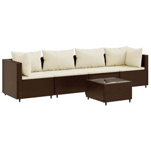 Maison Exclusive - Trädgårdsmöbler 5 delar med kuddar Brun Flätad resin