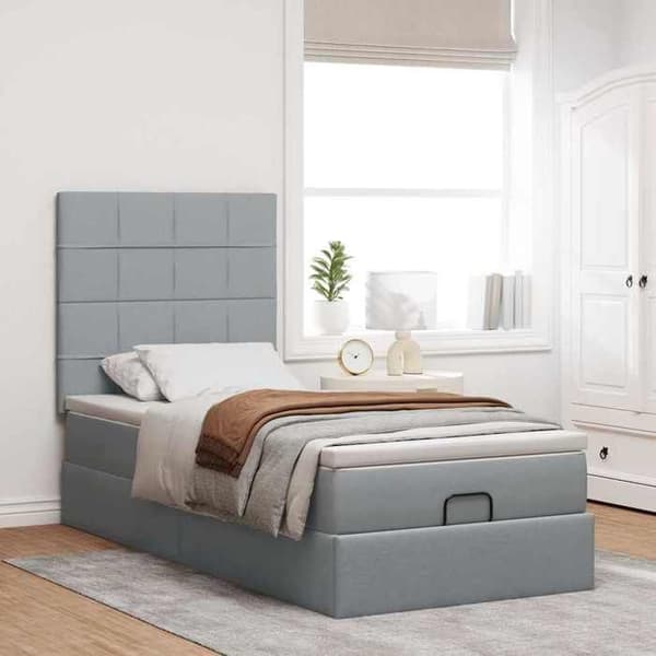 Sängsoffa - Maison Exclusive - 100x200 cm - Ljusgrått tyg - Hydraulisk förvaring ljusgrå, vit