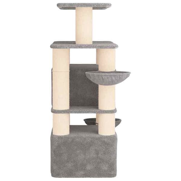 Kattetræ - EKSKLUSIVT HUS - 147 cm - Sisal søjler - Indbygget condo - Multi-platforme Ljusgrått