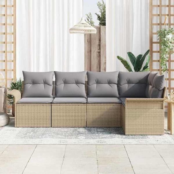 Trädgårdsmöbler 5 delar - MAISON EXCLUSIVE - Modulär - Polyrotin beige - Stålstruktur - Polyesterkuddar beige
