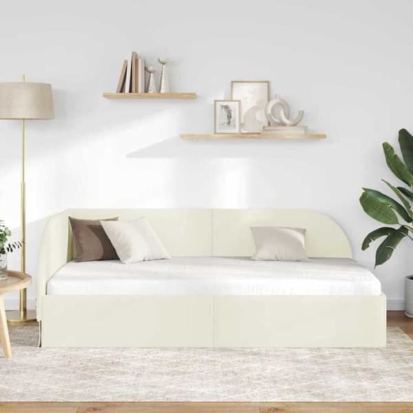 Vinkelsängram - EXKLUSIV HEM - Sammet - L-formad design - 100 x 200 cm - Soffa↔säng Grädde