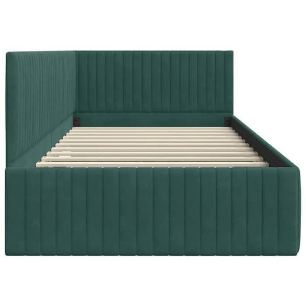 Hjørneseng - EKSKLUSIV HUS - 100 x 200 cm - Mørkegrøn fløjl - L-formet design - Lamelseng Mörkgrön