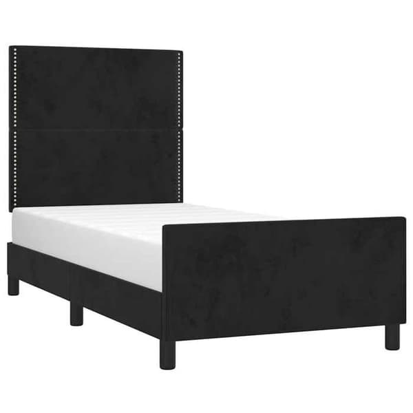 Sengestel - EKSKLUSIV HUS - 90x200 - Velour - Sort - Justerbar hovedgærde Svart