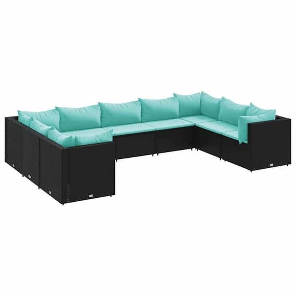 Maison Exclusive - 9 osan puutarhakalustesarja tyynyillä, musta punottu muovi
