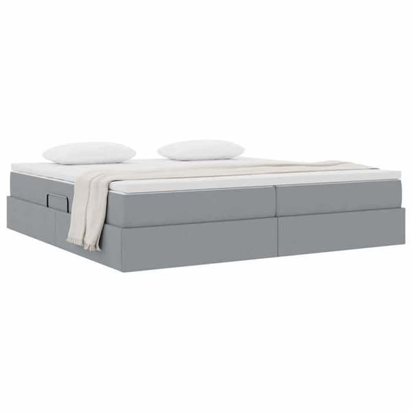 Sängram med madrass - EXKLUSIV HEM - 200 x 200 cm - Ljusgrå - Polyester - Hydraulisk förvaring Ljusgrått