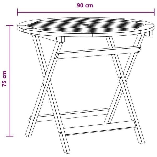 Trädgårdsbord - EXKLUSIV HEM - Fällbart Ø90 x 75 cm - Eukalyptusträ - Parasolhål - Brun brun