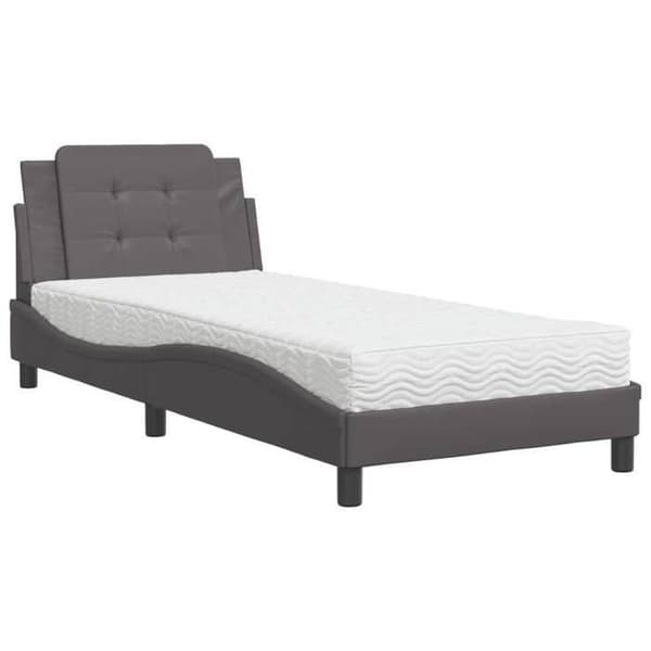 Sängram 1 plats - MAISON EXCLUSIVE - Zadar - Grå konstläder - 90x200 cm - Ribbotten ingår grå