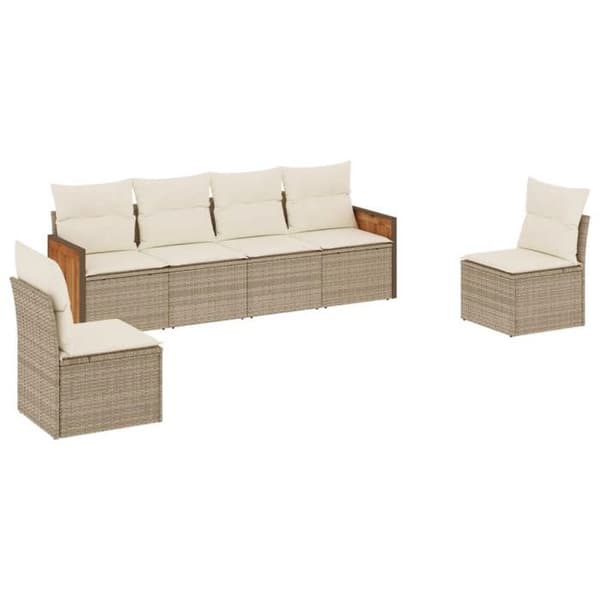 Maison Exclusive - Trädgårdsmöbler med kuddar 6 delar beige flätad resin