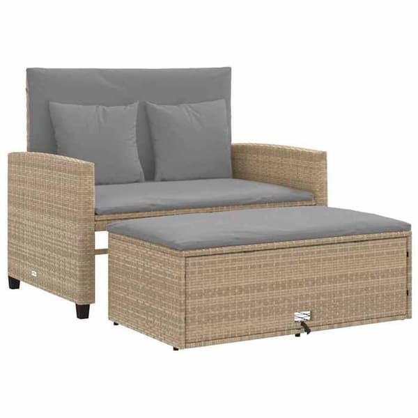 Maison Exclusive - Trädgårdsoffa med kuddar 2 platser beige flätad resin