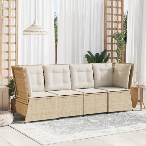 Maison Exclusive - U-formad trädgårdsoffa med beige kuddar i flätad resin