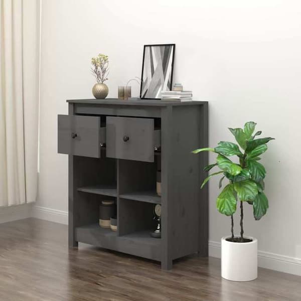 Buffet - EKSKLUSIVT HUS - 70 x 35 x 80 cm - Grå - Massivt fyrretræ - Stort opbevaring Grå