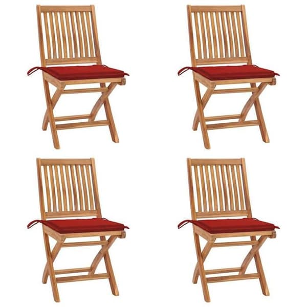 Trädgårdsstolar - EXKLUSIVT HUS - Solid teak - Set om 4 - Fällbara - Kuddar ingår