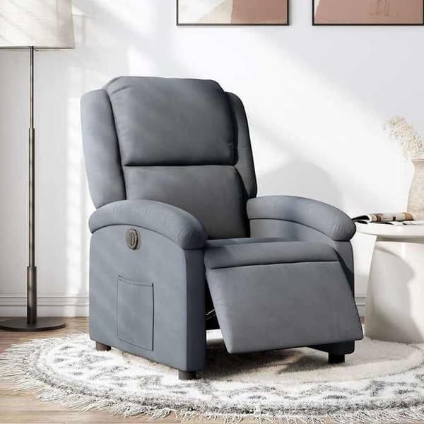 Recliner - EXKLUSIVT HEM - Elektrisk avkoppling - Mörkgrå sammet - Trä & metall - Lutning 135° Mörkgrå