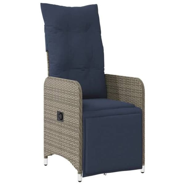 Maison Exclusive - Justerbar trädgårdsstol med grått flätat resin kuddar