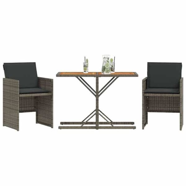 Maison Exclusive - Bistroset 3 delar med grå kuddar i flätad resin