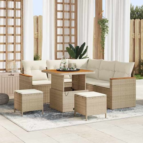 Maison Exclusive - 8-delars trädgårdsoff-set i beige polyrotting beige