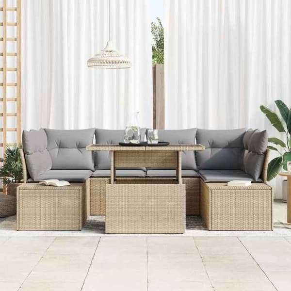 Maison Exclusive - 7 osan sohvasetti vaaleanbeige ja vaaleanharmaa polyrottinki