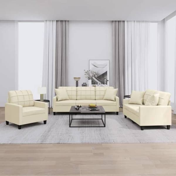 Maison Exclusive - Sæt af 3 sofaer med cremefarvede puder i kunstlæder