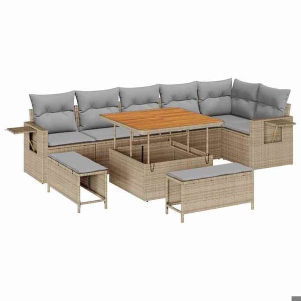 Maison Exclusive - 9 osan beige polyrottinkinen puutarhakalustesetti