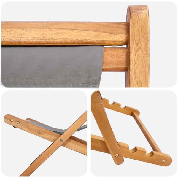 Havestol - EKSKLUSIVT HUS - Standardmodel - Massiv teak - Ryg 3 positioner - Sammenklappelig, polyester Ljusgrått