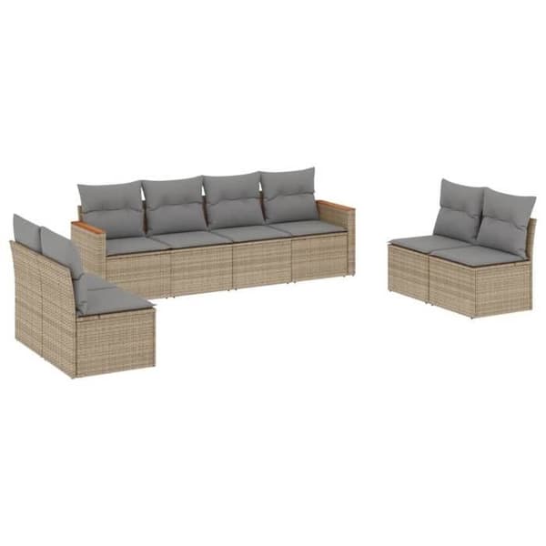 Maison Exclusive - Trädgårdsmöbler med kuddar 8 delar beige flätad resin