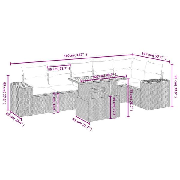 Havemøbler - EKSKLUSIVT HUS - 7 dele - Grå - Flettet harpik - Justerbart bordplade Grå