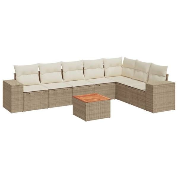Maison Exclusive - Trädgårdsmöbler med kuddar 8 delar beige flätad resin
